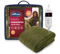 Silentnight Comfort Control Heated Throw Blanket - Luxury Fleece Electric Heated Blanket for Sofa Bed with 9 Heat Settings, Fast Heat-up and Safety Shut Off - Machine Washable - 120x160cm, Olive Green