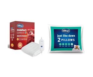 Silentnight Comfort Control Washable Electric Blanket - 3 Heat Settings & Just Like Down Pillow - Hotel Bed Sleep Pillows Cuddle Support Pillow Pair