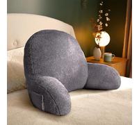 Silentnight Cosy Cuddles Cuddle Pillow - Snuggly Teddy Boucle Pillow with Side Pocket - Huggable Comfort & Support for Back & Arms - Sit Up Reading Cushion - Relax Read Game Work in Bed or Sofa, Grey
