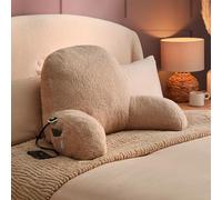 Silentnight Cosy Cuddles USB Heated Cuddle Pillow - Soft Warmth Teddy Boucle - Huggable Support for Back & Arms - 3 Heat Settings Sit Up Reading Cushion - Relax Read Game Work in Bed or Sofa, Natural