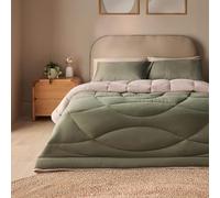 Silentnight Coverless Luxury Washed Duvet & Pillowcase Set - Soft Stylish 10.5 Tog Two Reversible Colours Bed Quilt - All Year Round Comfort No Cover Needed - Machine Washable, Olive & Natural, King