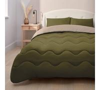 Silentnight Coverless Seersucker Duvet & Pillowcase Set - Soft Stylish 10.5 Tog Two Reversible Colours Bed Quilt - All Year Round Comfort No Cover Needed, Olive & Natural, Single