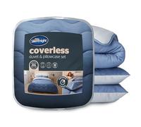 Silentnight Coverless Seersucker Duvet & Pillowcase Set - Soft Stylish 10.5 Tog Two Reversible Colours Bed Quilt - All Year Round Comfort No Cover Needed, Grey & Blue, Single