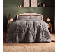 Silentnight Coverless Teddy Fleece Duvet and Pillowcase Set GREY DOUBLE