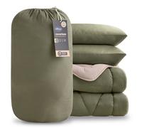 Silentnight Coverless Luxury Washed Duvet & Pillowcase Set - Soft Stylish 10.5 Tog Two Reversible Colours Bed Quilt - All Year Round Comfort No Cover Needed, Olive & Natural, Super King
