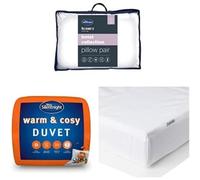 Silentnight Hotel Collection Pillow Pack of 2 + Warm and Cosy 13.5 Tog Duvet Double Bed + New Waterproof Mattress Protector
