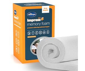 Silentnight Impress Memory Foam Mattress Topper - 5cm Deep Luxury Orthopaedic Pressure Relief Hypoallergenic Bed Topper for Back & Neck Pain - Elasticated Straps & Machine Washable Cover, Super King