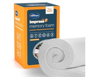 Silentnight Impress Memory Foam Mattress Topper - 7cm Deep Luxury Orthopaedic Pressure Relief Hypoallergenic Bed Topper for Back & Neck Pain - Elasticated Straps & Machine Washable Cover, Single