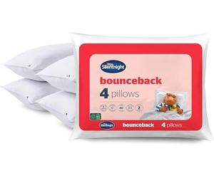 Silentnight Luxury Bouceback Pillows 4 Pack - Soft Medium Support Pillows for Back and Side Sleepers with Bouncy Fibres and Stitched Edge for Long Lasting Comfort and Style - Pack of 4,White