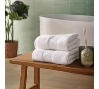 Silentnight Luxury Cotton 2x Hand Towel - Luxuriously Soft & Super Absorbent Deep Pile Towel - 100% Cotton BCI - Textured Waffle Border Hand Towel - 90 x 50cm - Machine Washable, White, 2 Pack