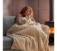 Silentnight Luxury Faux Fur Ribbed Heated Throw - Luxury Plush Electric Heated Blanket for Sofa Bed with 9 Heat Settings, Fast Heat-up and Safety Shut Off - Machine Washable - 120x160cm, Natural