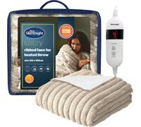 Silentnight Luxury Faux Fur Ribbed Heated Throw - Luxury Plush Electric Heated Blanket for Sofa Bed with 9 Heat Settings, Fast Heat-up and Safety Shut Off - Machine Washable - 120x160cm, Natural