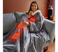 Silentnight Luxury Snugsie USB Heated Wearable Blanket - Supersized with Built-In Sleeves and Foot Pocket Cosy Blanket - Sherpa Fleece Interior Top to Toe Snuggly Warmth - Machine Washable, Charcoal