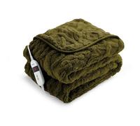 Silentnight Luxury Super Cosy Heated Throw - Snuggly Soft Knit Jacquard Fleece Electric Blanket for Sofa Bed with 9 Heat Settings - Fast Heat-up and Safe Shut Off - Machine Washable - 120x160cm, Olive
