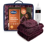 Silentnight Luxury Super Cosy Heated Throw - Snuggly Soft Knit Jacquard Fleece Electric Blanket for Sofa Bed with 9 Heat Settings - Fast Heat-up and Safe Shut Off - Machine Washable - 120x160cm, Berry
