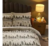 Silentnight Nordic Christmas Trees Single Duvet Set - Winter Duvet Cover Set with Reversible Xmas Designs Luxuriously Soft with One Fleece Side - Single