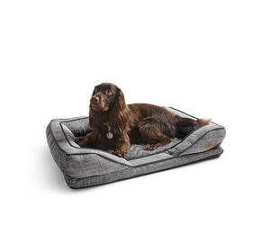 Silentnight Orthopaedic Dog Bed - Cosy Comfortable Pet Bed with Ergonomic Foam Body & Head Support - Super Soft & Sturdy Woven Removable Washable Cover, Non-Slip Base, Medium 59x80cm, Grey