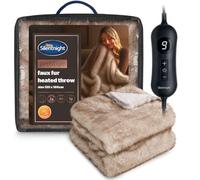 Silentnight Prestige Faux Fur Heated Throw - Snuggly Soft Cosy Fleece Electric Blanket for Sofa Bed with 9 Heat Settings - Fast Heat-up and Safe Shut Off - Machine Washable - 120x160cm, Natural