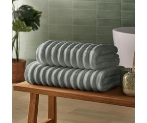 Silentnight Ribbed Cotton 2x Hand Towel - Luxuriously Soft & Super Absorbent Deep Thick Pile Towel - 100% Cotton BCI - Textured Dense Ribbed Hand Towel - 90 x 50cm, Machine Washable, Grey, 2 Pack