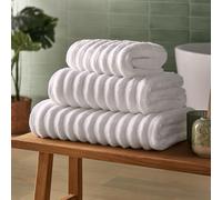 Silentnight Ribbed Cotton Bath Towel - Luxuriously Soft & Super Absorbent Deep Thick Pile Towel - 100% Cotton BCI - Textured Dense Ribbed Bath Towel - 130 x 70cm - Machine Washable, White