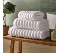 Silentnight Ribbed Cotton Hand Towel - Luxuriously Soft & Super Absorbent Deep Thick Pile Towel - 100% Cotton BCI - Textured Dense Ribbed Hand Towel - 90 x 50cm - Machine Washable, White