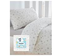 Silentnight Safe Nights Cot Bed Duvet Set - Breathable 100% Cotton Jersey - Super Soft Kind to Skin - Duvet Cover & Pillowcase for Toodler Child Junior Quilt - 150x120cm - Hypoallergenic, Grey Stars