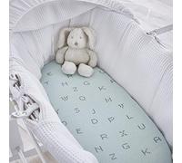 Silentnight Safe Nights Alphabet Fitted Sheet Moses Basket, Duck Egg, Pack of 2
