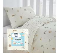 Silentnight Safe Nights Cot Bed Duvet Set - Breathable 100% Cotton Jersey - Super Soft Kind to Skin - Duvet Cover & Pillowcase for Toodler Child Junior Quilt - 150x120cm - Hypoallergenic, Safari