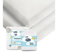 Silentnight Safe Nights Cot Bed Duvet Set & Fitted Sheet - Breathable 100% Cotton Jersey - Super Soft Kind to Skin - Bed Set Cover with Pillowcase for Toodler Child Junior Quilt - Celestial, White
