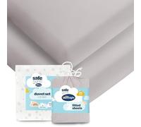 Silentnight Safe Nights Cot Bed Duvet Set & Fitted Sheet - Breathable 100% Cotton Jersey - Super Soft Kind to Skin - Bed Set Cover with Pillowcase for Toodler Child Junior Quilt - Grey Star, Grey