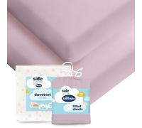 Silentnight Safe Nights Cot Bed Duvet Set & Fitted Sheet - Breathable 100% Cotton Jersey - Super Soft Kind to Skin - Bed Set Cover with Pillowcase for Toodler Child Junior Quilt - Pink Star, Pink