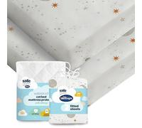 Silentnight Safe Nights Cot Bed Waterproof Mattress Protector & Fitted Sheet - Children Kids Baby Nursery Bed Pad Protection Against Spillages - 100% Cotton Super Soft - Machine Washable, Celestial