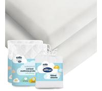 Silentnight Safe Nights Cot Bed Waterproof Mattress Protector & Fitted Sheet - Kids Baby Nursery Bed Pad Protection Against Spillages - 100% Cotton Super Soft - Machine Washable, 2 Pack, White