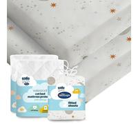 Silentnight Safe Nights Cot Bed Waterproof Mattress Protector & Fitted Sheet - Kids Baby Nursery Bed Pad Protection Against Spillages - 100% Cotton S