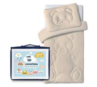 Silentnight Safe Nights Coverless Cot Bed Duvet & Pillow Set - Teddy Bear Motif Soft Cotton - 4 Tog Quilt Blanket - Slim & Supportive Pillow for Kids Toddler, Machine Washable, Cot Bed