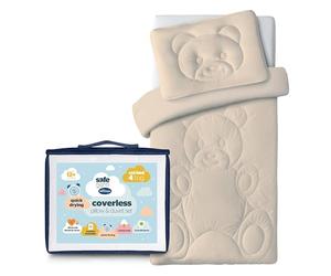 Silentnight Safe Nights Coverless Cot Bed Duvet & Pillow Set - Teddy Bear Motif Soft Cotton - 4 Tog Quilt Blanket - Slim & Supportive Pillow for Kids Toddler, Machine Washable, Cot Bed