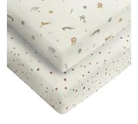 Silentnight Safe Nights Fitted Sheet - Cot Bed Mattress - Breathable 100% Cotton Jersey - Super Soft Kind to Baby Skin - Secure Fit with Elasticated Corners - 2 Pack, Cot Bed, Safari