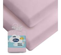 Silentnight Safe Nights Fitted Sheet - Cot Bed Mattress - Breathable 100% Cotton Jersey - Super Soft Kind to Baby Skin - 140x70cm - Secure Fit with Elasticated Corners - 2 Pack, Pink