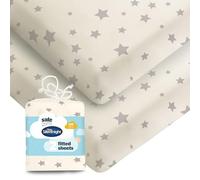 Silentnight Safe Nights Fitted Sheet - Cot Bed Mattress - Breathable 100% Cotton Jersey - Super Soft Kind to Baby Skin - 140x70cm - Secure Fit with Elasticated Corners - 4 Pack, Grey Star