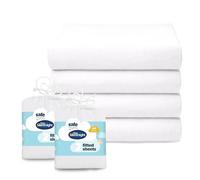Silentnight Safe Nights Fitted Sheet - Cot Bed Mattress - Breathable 100% Cotton Jersey - Super Soft Kind to Baby Skin - 140x70cm - Secure Fit with Elasticated Corners - 4 Pack, White
