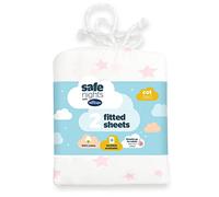 Silentnight Safe Nights Cot Bed Size Fitted Sheets Set 100% Jersey Cotton Bedside Compatible Pack of Two Pink Star Easy Care Super Soft Cuddly for Baby with Storage Bag (120cm x60cm x 12cm)