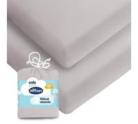 Silentnight Safe Nights Fitted Sheet - Cot Bed Mattress - Breathable 100% Cotton Jersey - Super Soft Kind to Baby Skin - 140x70cm - Secure Fit with Elasticated Corners - 2 Pack, Grey