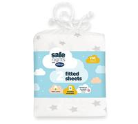 Silentnight Safe Nights Fitted Sheet - Cot Bed Mattress - Breathable 100% Cotton Jersey - Super Soft Kind to Baby Skin - 140x70cm - Secure Fit with Elasticated Corners - 2 Pack, Grey Stars