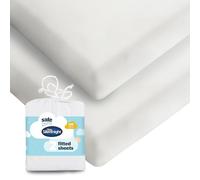 Silentnight Safe Nights Fitted Sheet - Cot Bed Mattress - Breathable 100% Cotton Jersey - Super Soft Kind to Baby Skin - 140x70cm - Secure Fit with Elasticated Corners - 2 Pack, White