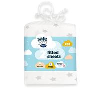 Silentnight Safe Nights Cot Size Fitted Sheets Set 100% Jersey Cotton Bedside Compatible Pack of Two Grey Star Easy Care Super Soft Cuddly for Baby with Storage Bag (120 x 60 x 12cm),Package may vary