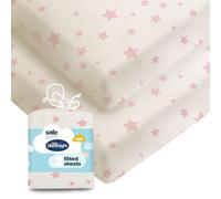 Silentnight Safe Nights Fitted Sheet - Cot Mattress - Breathable 100% Cotton Jersey - Super Soft Kind to Baby Skin - 120x60cm - Secure Fit with Elasticated Corners - 2 Pack, Pink Stars