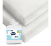 Silentnight Safe Nights Cot Size Fitted Sheets Set 100% Jersey Cotton Bedside Compatible Pack of Two White Easy Care Super Soft Cuddly for Baby with Storage Bag (120 x 60 x 12 cm)