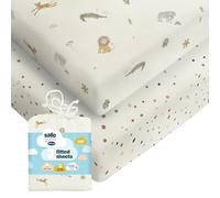 Silentnight Safe Nights Fitted Sheet - Cot Mattress - Breathable 100% Cotton Jersey - Super Soft Kind to Baby Skin - Secure Fit with Elasticated Corners - 2 Pack, Cot, Safari