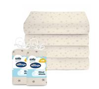 Silentnight Safe Nights Fitted Sheet - Crib Mattress - Breathable 100% Cotton Jersey - Super Soft Kind to Baby Skin - 90x40cm - Secure Fit with Elasticated Corners - 4 Pack, Grey Star