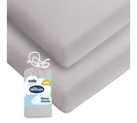 Silentnight Safe Nights Fitted Sheet - Crib Mattress - Breathable 100% Cotton Jersey - Super Soft Kind to Baby Skin - 90x40cm - Secure Fit with Elasticated Corners - 2 Pack, Grey